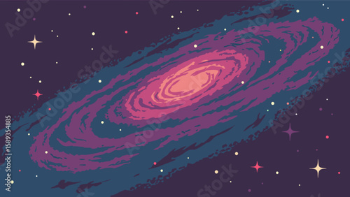 Pink and blue galaxy illustration with stars and cosmic dust for space exploration graphics design