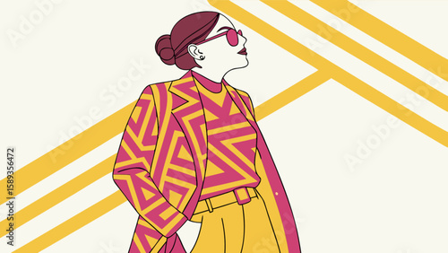 Stylish woman fashion illustration with blazer and sunglasses vector art design for fashion blog and website