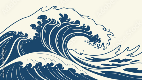 Ocean wave illustration vector art great wave drawing sea waves nautical design tsunami water surface artwork