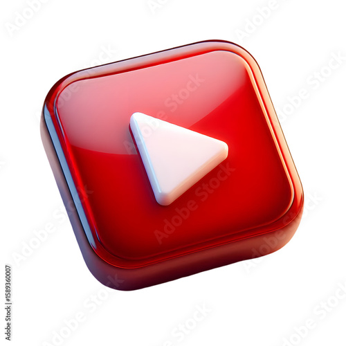 3d glossy red youtube play button icon isolated on transparent background