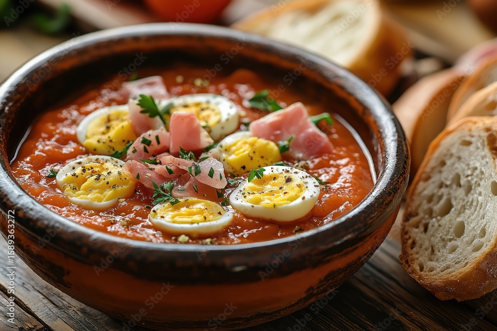 Porra Antequerana with Eggs and Jamón in Andalusian Summer Light Porra Antequerana with Eggs and Jamón in Andalusian Summer Light