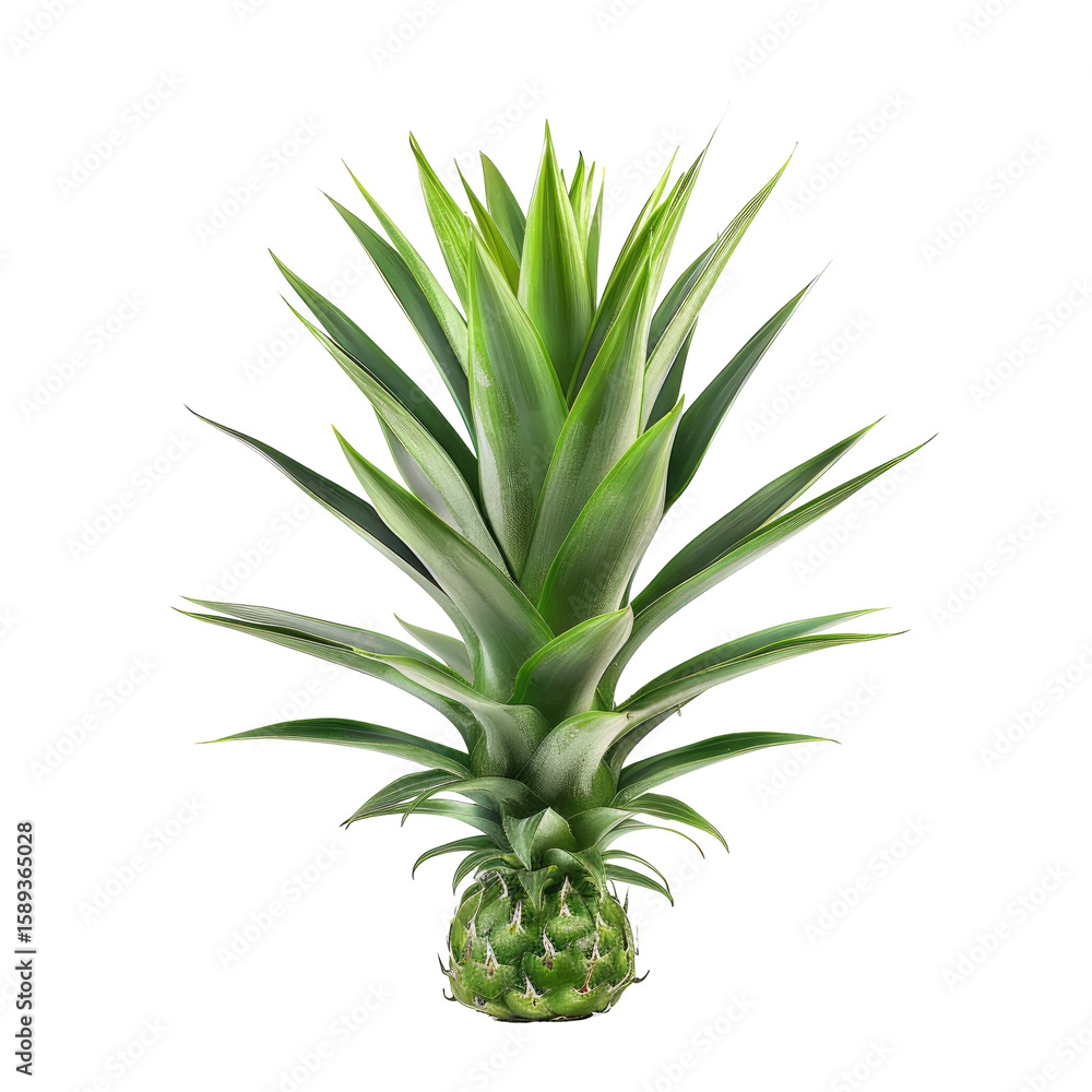 Fototapeta premium Vibrant green pineapple crown, isolated