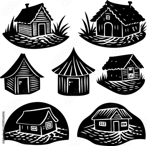 Traditional Village Hut Vector Set