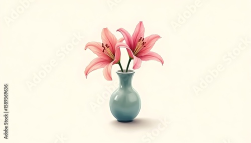 Stylized illustration of lilies in a glossy vase, where the petals transform into sweeping pastel brushstrokes.