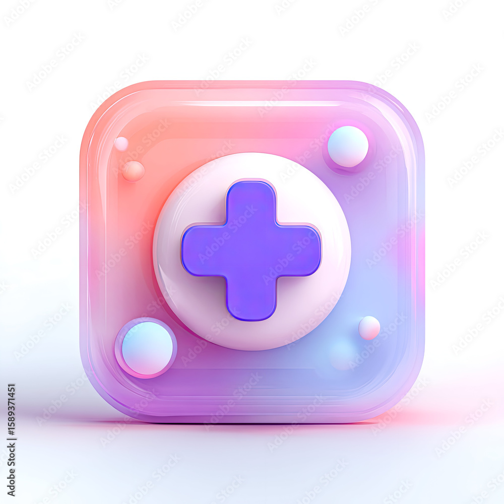 Obraz premium 3D square app icon, vibrant gradient, plus sign