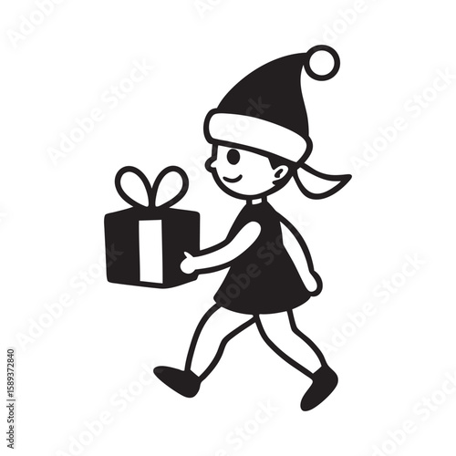 Kid Dressed As Elf Carrying Gift Box