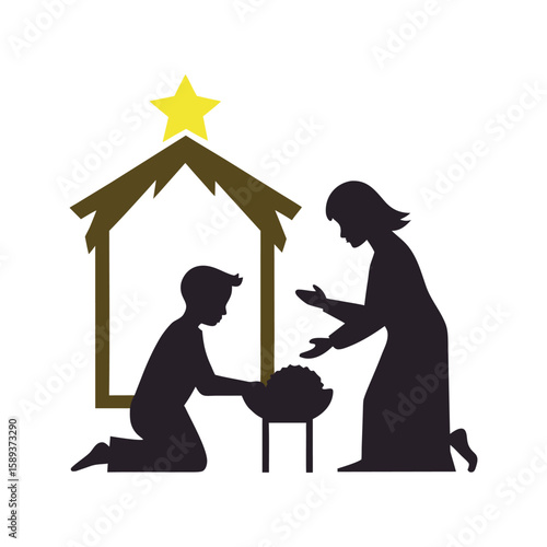 Kid Placing Baby Jesus In Manger Scene