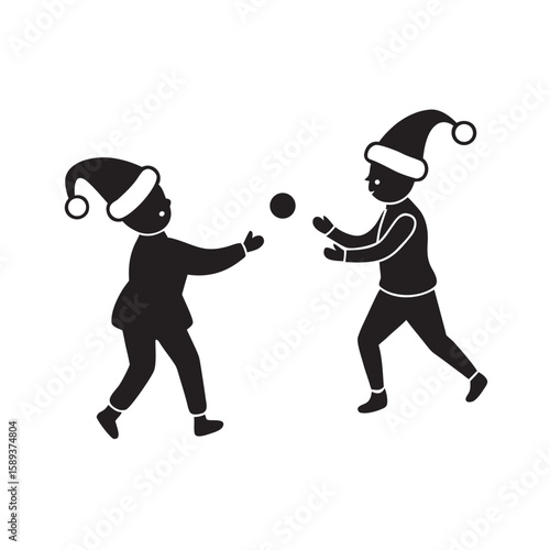 Kids Having Snowball Fight During Christmas