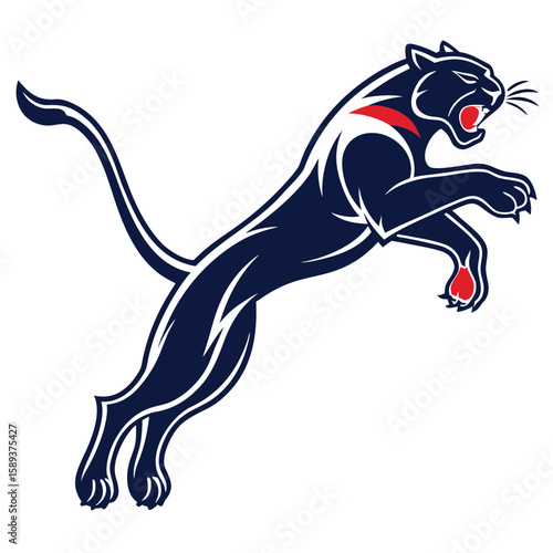 Panther in a leaping pose with extended claws glowing accents and motion blur modern sports design for t- shirt vector illustration of a tiger