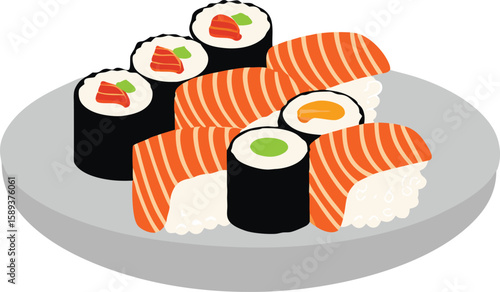 Delicious Assortment of Sushi Rolls on a Plate