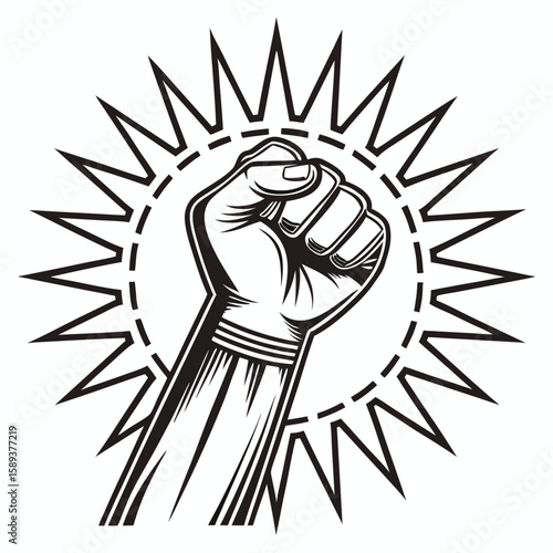 raised fist icon in a bold  simplified silhouette hand holding a bomb vector illustration