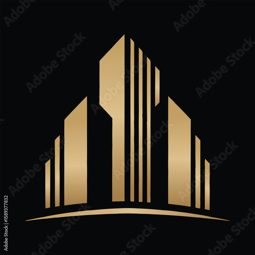 Real Estate Logo Type Building Silhouette Design On Solid Black Background, Building Icon Design