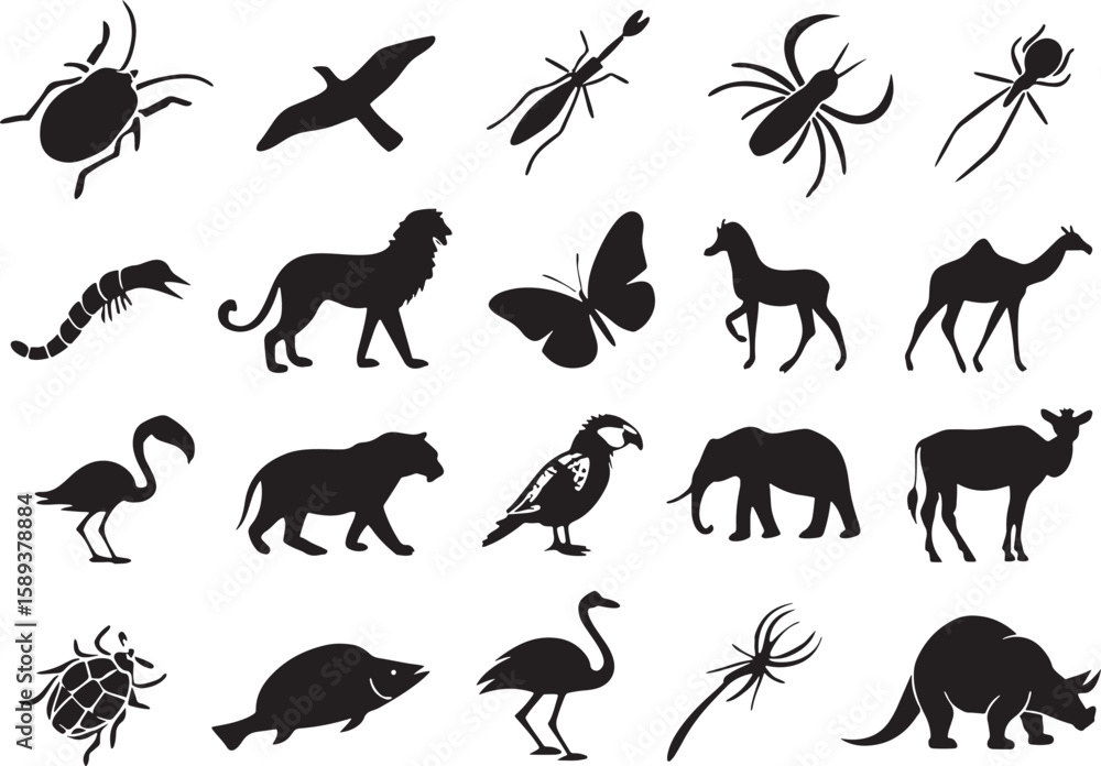 Obraz premium animal silhouette vector, Bundle icons and white background 