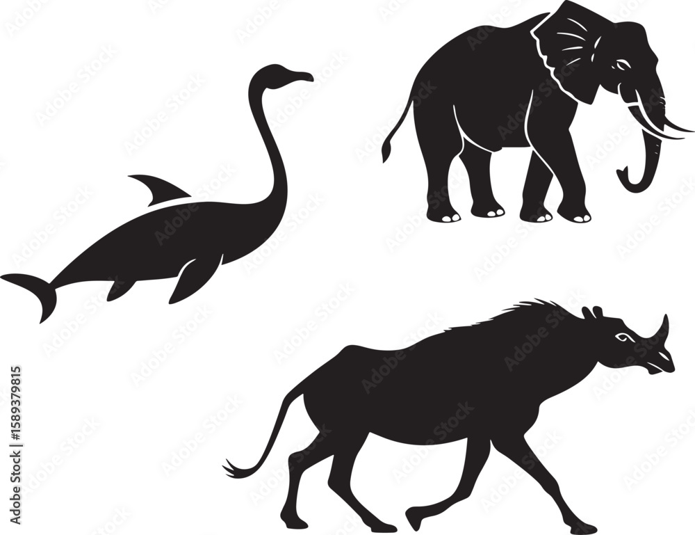 Fototapeta premium animal silhouette vector, Bundle icons and white background 