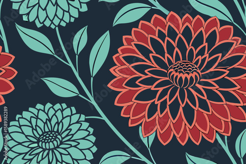Coral Teal Floral Pattern seamless