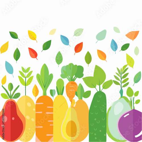 Colorful fruits and vegetables on white background vector illustration