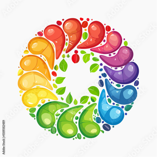 Abstract floral and numeric background with fruits vegetables and leaves vector illustration