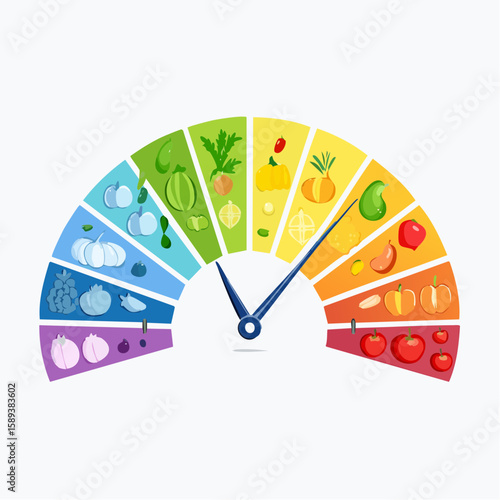 colorful clock-shaped fruits and business symbols