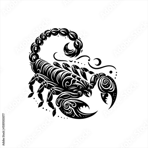 A scorpion curls its tail