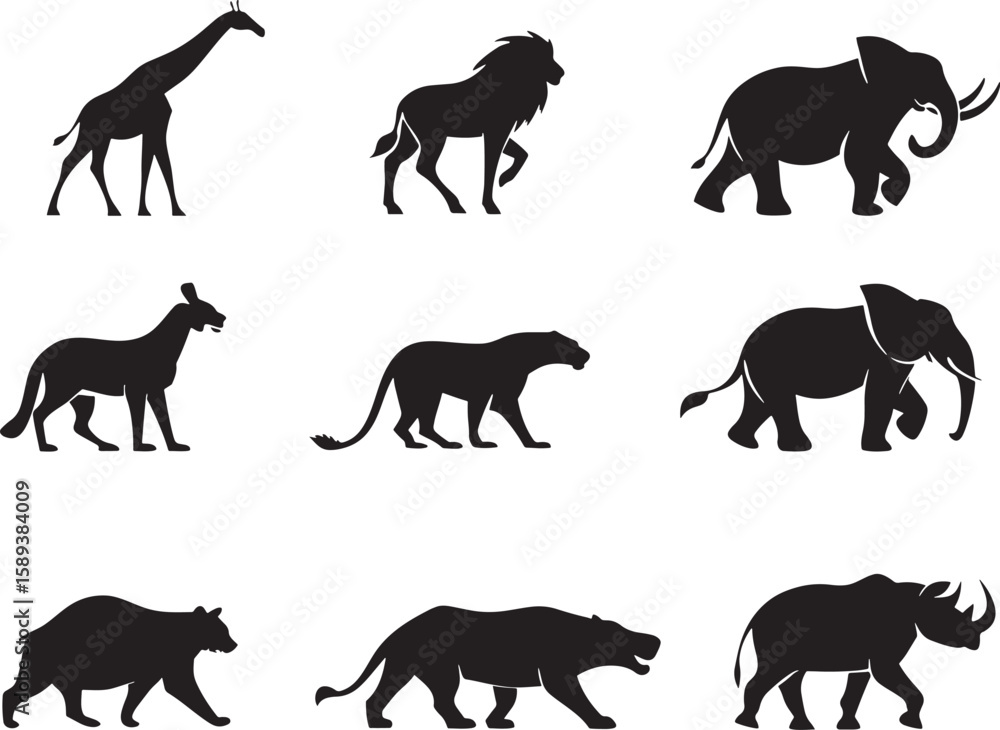 Fototapeta premium animal silhouette vector, Bundle icons and white background 