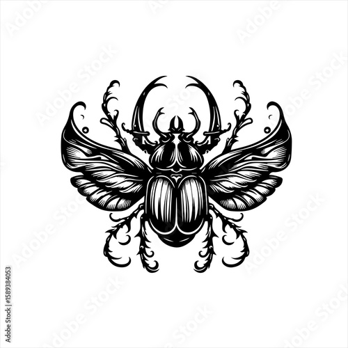 Beetle with wings isolated on white background