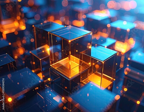 Wallpaper Mural Abstract digital cubes glowing with vibrant lights Torontodigital.ca