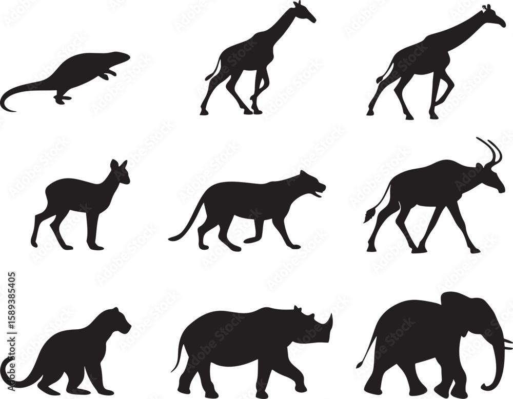 Obraz premium animal silhouette vector, Bundle icons and white background 