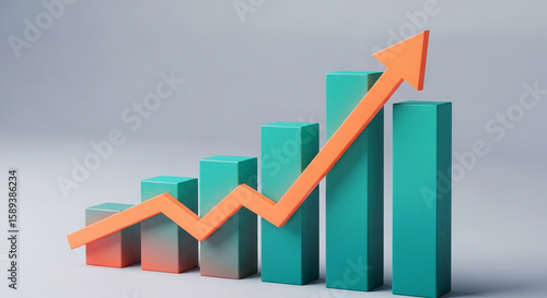 Free Download Teal bar graph with upward trending orange arrow, showcasing growth and progress, ideal for business, finance, or success concepts - GFXLoad