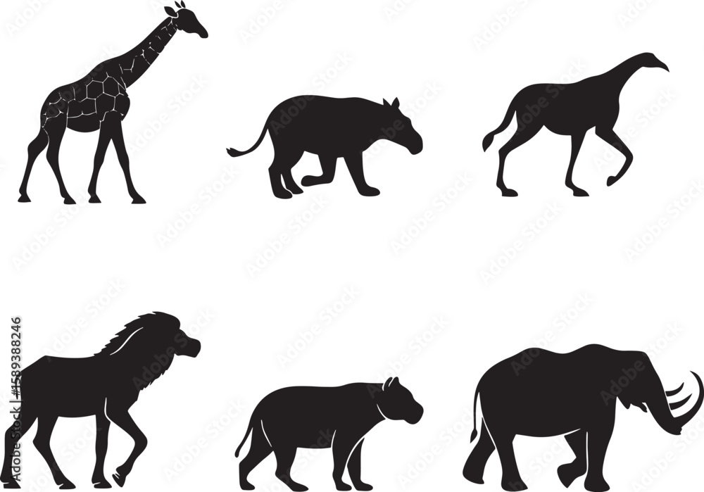 Fototapeta premium animal silhouette vector, Bundle icons and white background