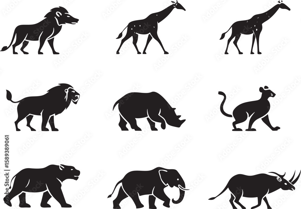 Obraz premium animal silhouette vector, Bundle icons and white background 