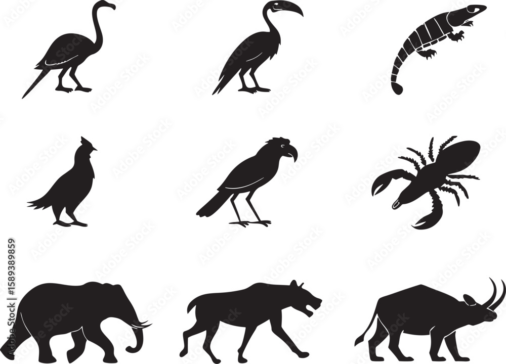 Fototapeta premium animal silhouette vector, Bundle icons and white background 