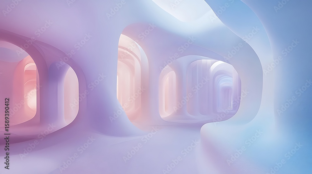 Obraz premium Abstract architectural interior with arches and soft pastel gradients for modern design