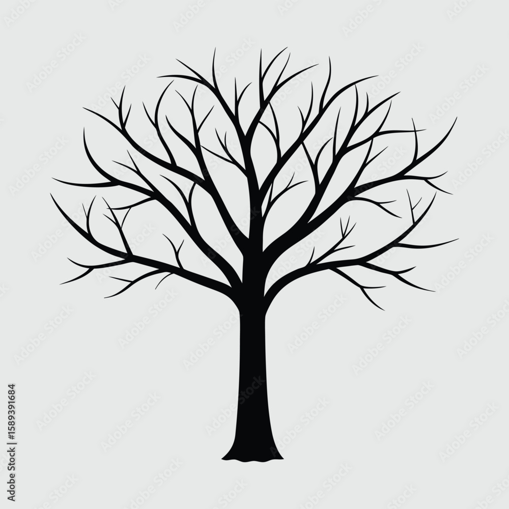 Obraz premium Minimal Tree Silhouette Vector Black and White Simple Design for Nature Backgrounds