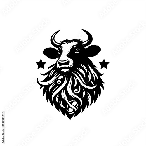 Wallpaper Mural A bull with decorative beard is isolated on white background Torontodigital.ca