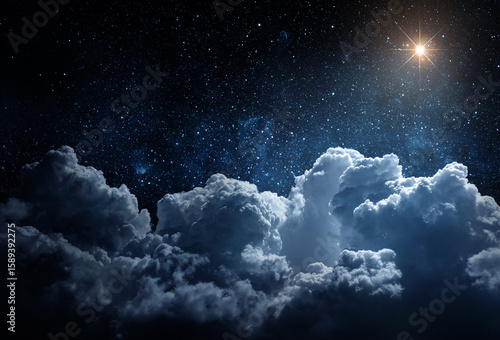 Fototapeta Naklejka Na Ścianę i Meble -    Panoramic view of the night sky and big star. Evening cloud on starry sky background. Elements of this image furnished by NASA.