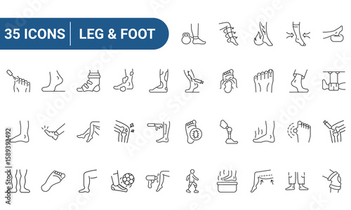 leg and foot set of web icons in line style. Icons for web and mobile app. Outline icons collection. Editable Stroke. Vector illustration