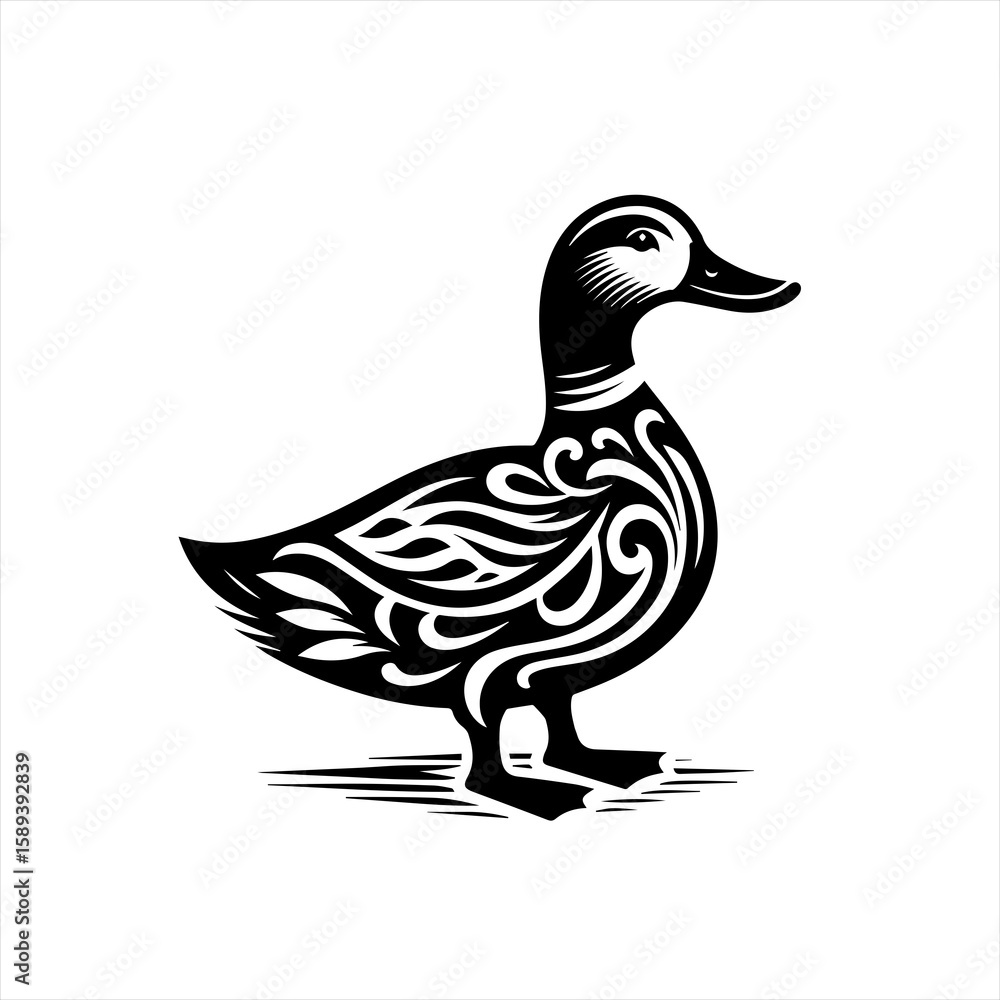 Fototapeta premium An ornate duck illustration isolated on white background