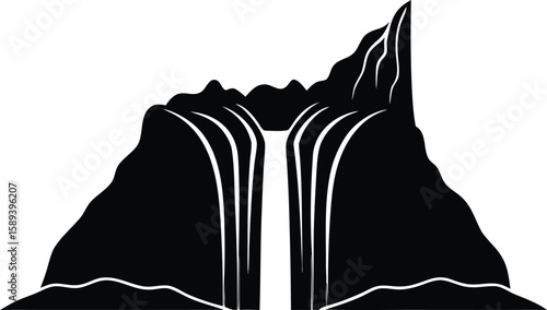 Natural Water Cascade Silhouette Vector Illustration for Clipart