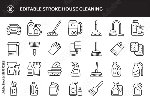 House Cleaning Icons Set Editable Stroke