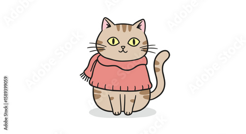 Cat wearing pink sweater sitting on plain background  