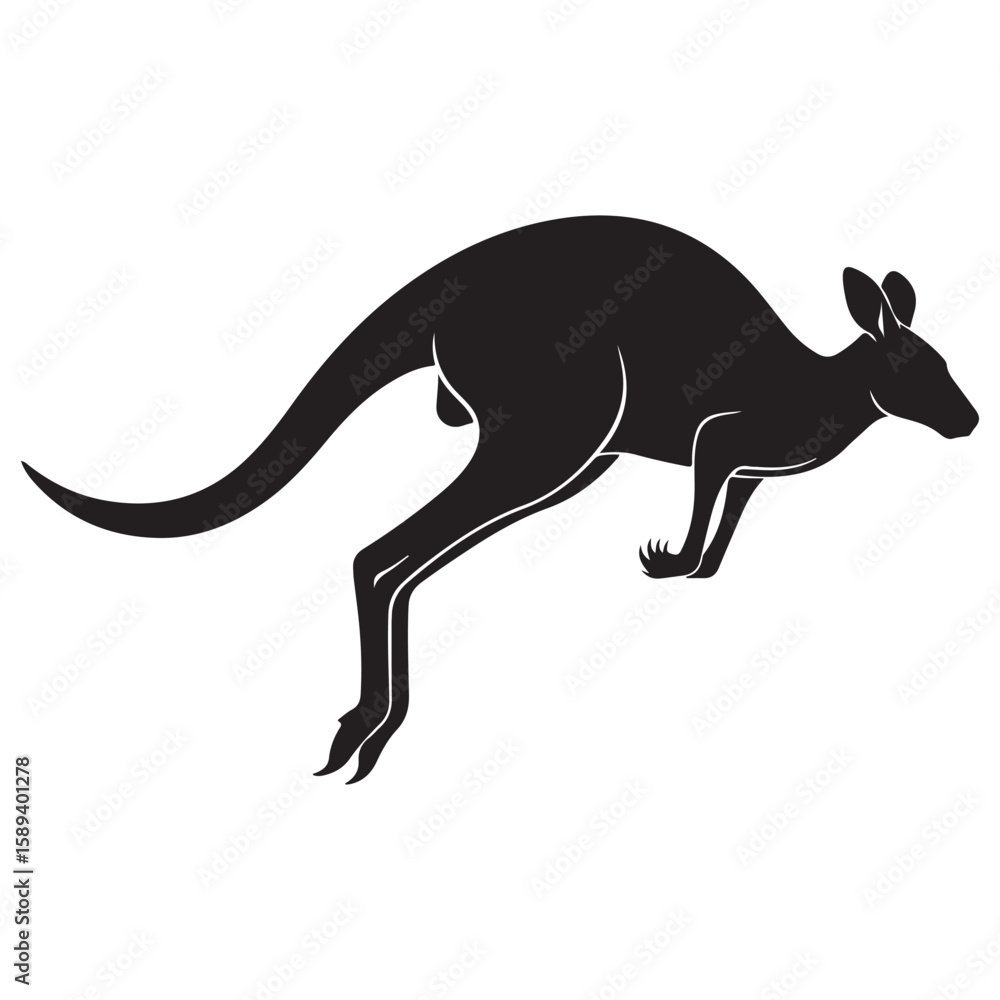 Fototapeta premium Black silhouette of a jumping kangaroo, a vector illustration on white background