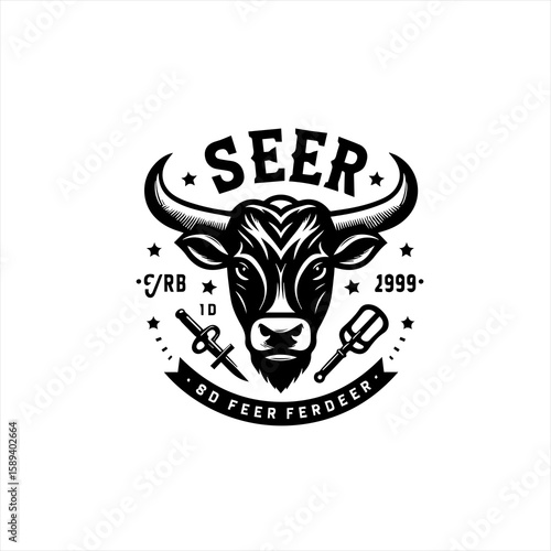 A vintage bull logo design with the word seer