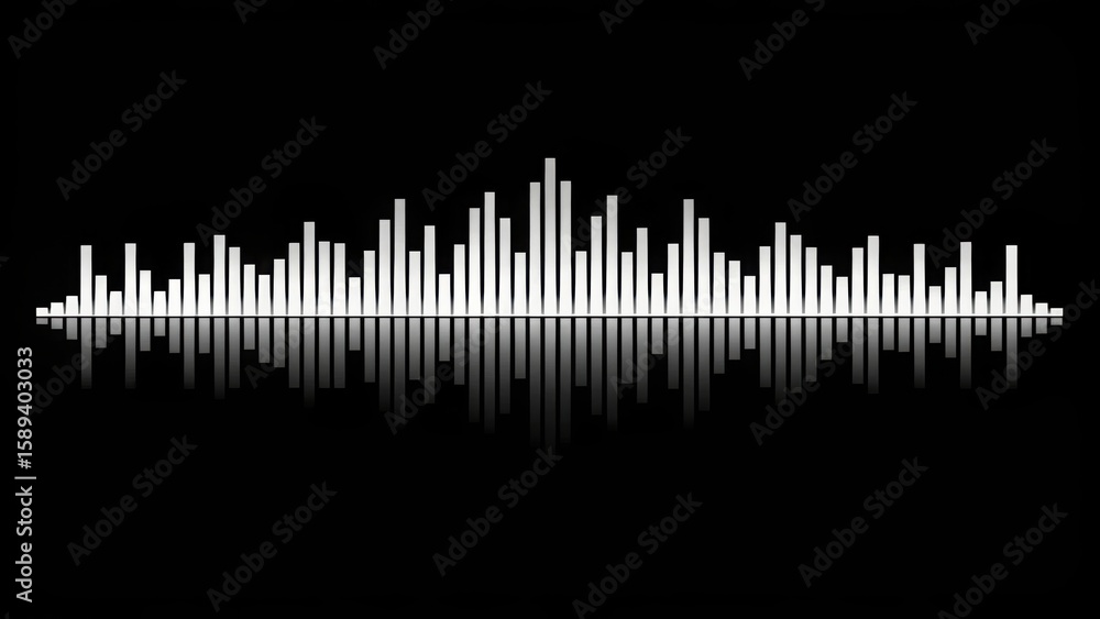 White sound waveform with reflection on black background White sound waveform with reflection on black background
