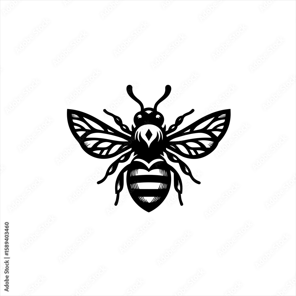 Obraz premium A simple black and white drawing of a bee isolated on white background