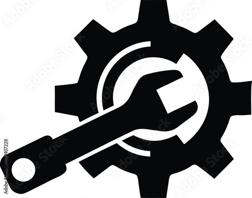 Mechanical Engineer Tool Gear Wrench Vector Silhouette Flat Design Illustration Clipart