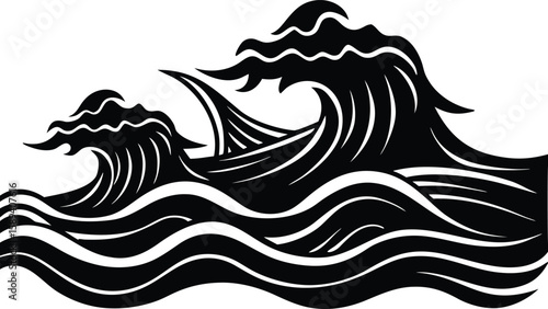 Ocean Wave Silhouette Vector Illustration Flat Design for Sea and Ocean Clipart