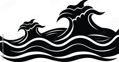Ocean Sea Wave Silhouette Vector Flat Design Clipart for Beach and Water Themes