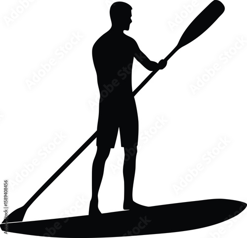 Flat Paddle Boarding Vector Silhouette Illustration, Outdoor Adventure Clipart Design