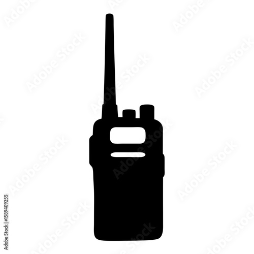 Black silhouette of a walkietalkie or twoway radio against white background