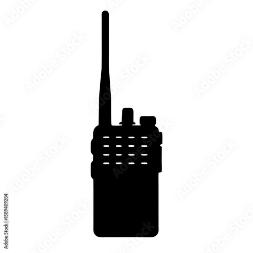 Black silhouette of a walkietalkie or twoway radio against white background